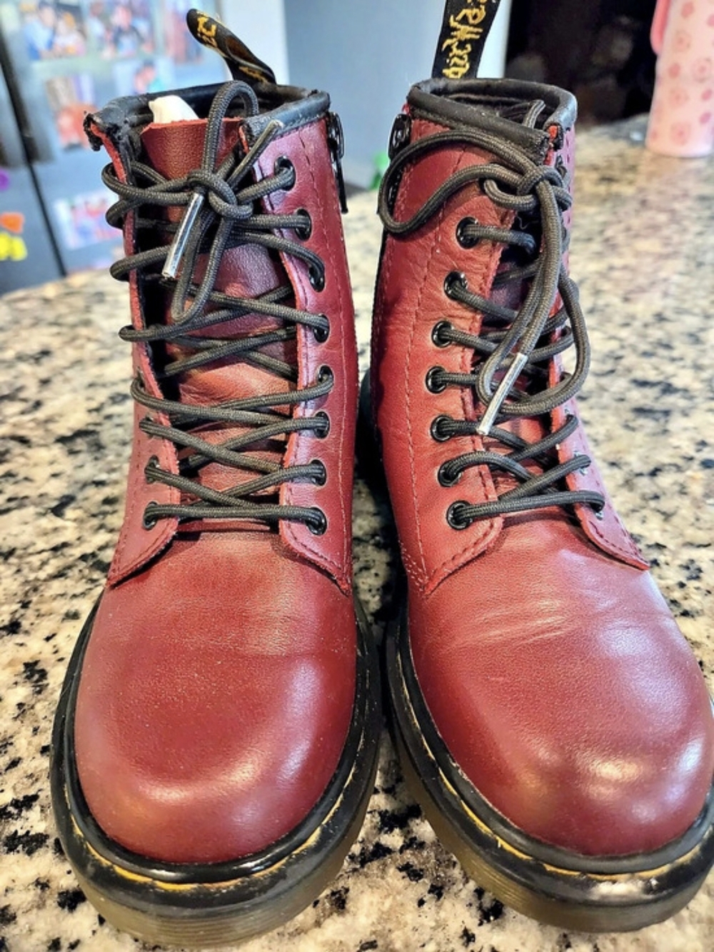 Dr. Martens 1460 Pascal Leather Combat Boots Red US 12 Like New - YOUTH